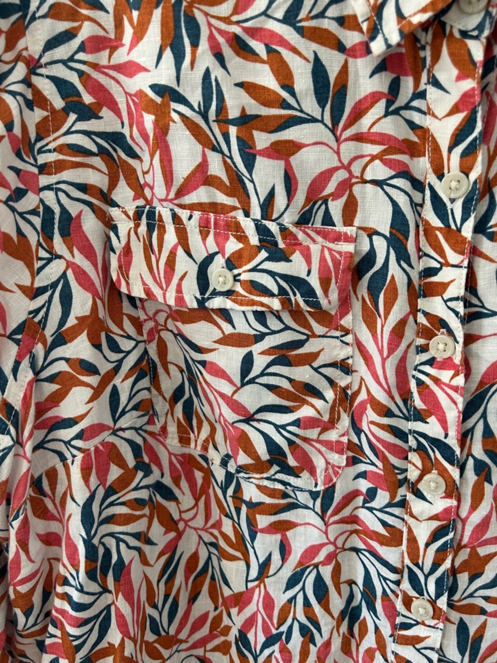 Lands' End A Line Linen Tunic Women’s XL Floral Leaf Print Button Up Resort Wear - Picture 3 of 16
